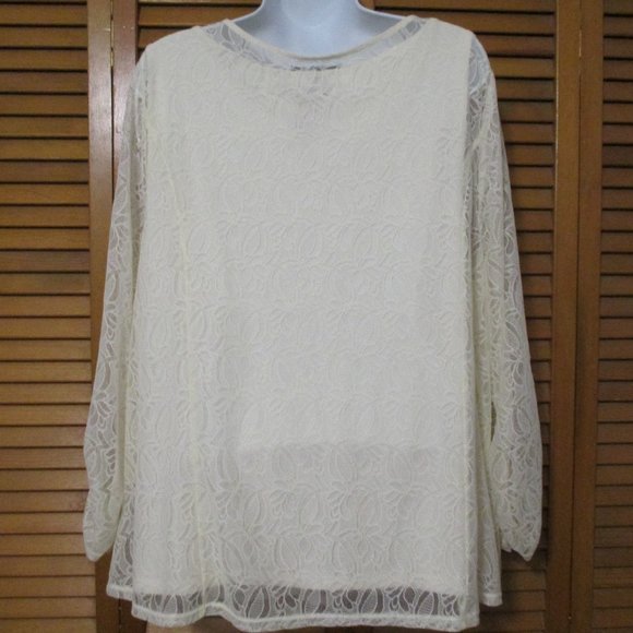 Style & Co. top Romantic Boho, cream, lacy, stretchy & sheer sleeves size XL - Picture 6 of 8